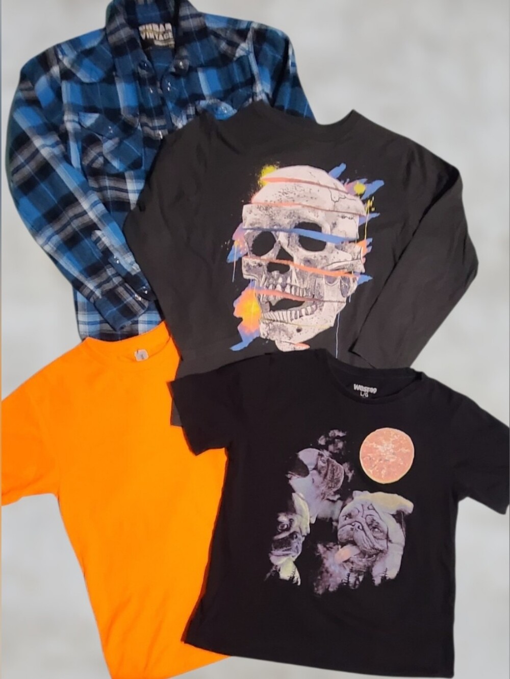 Boys Skater Streetwear Clothing Bundle - Flannel & 3 Graphic Tees - Size L